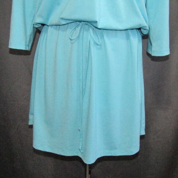 Soft Surroundings Aqua Blue Mini Dress Size L Drawstring Waist 3/4 Sleeve Womens - Picture 3 of 10